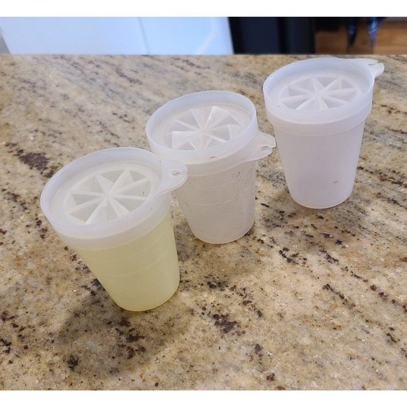 3 Tupperware Containers Midget Mini Yellow Sheer with Lids 101-17 21 25 Vintage - Picture 1 of 9